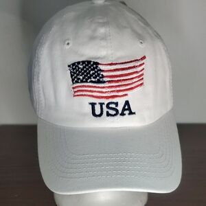 White and Red Patriotic Hat with Embroidered Flag